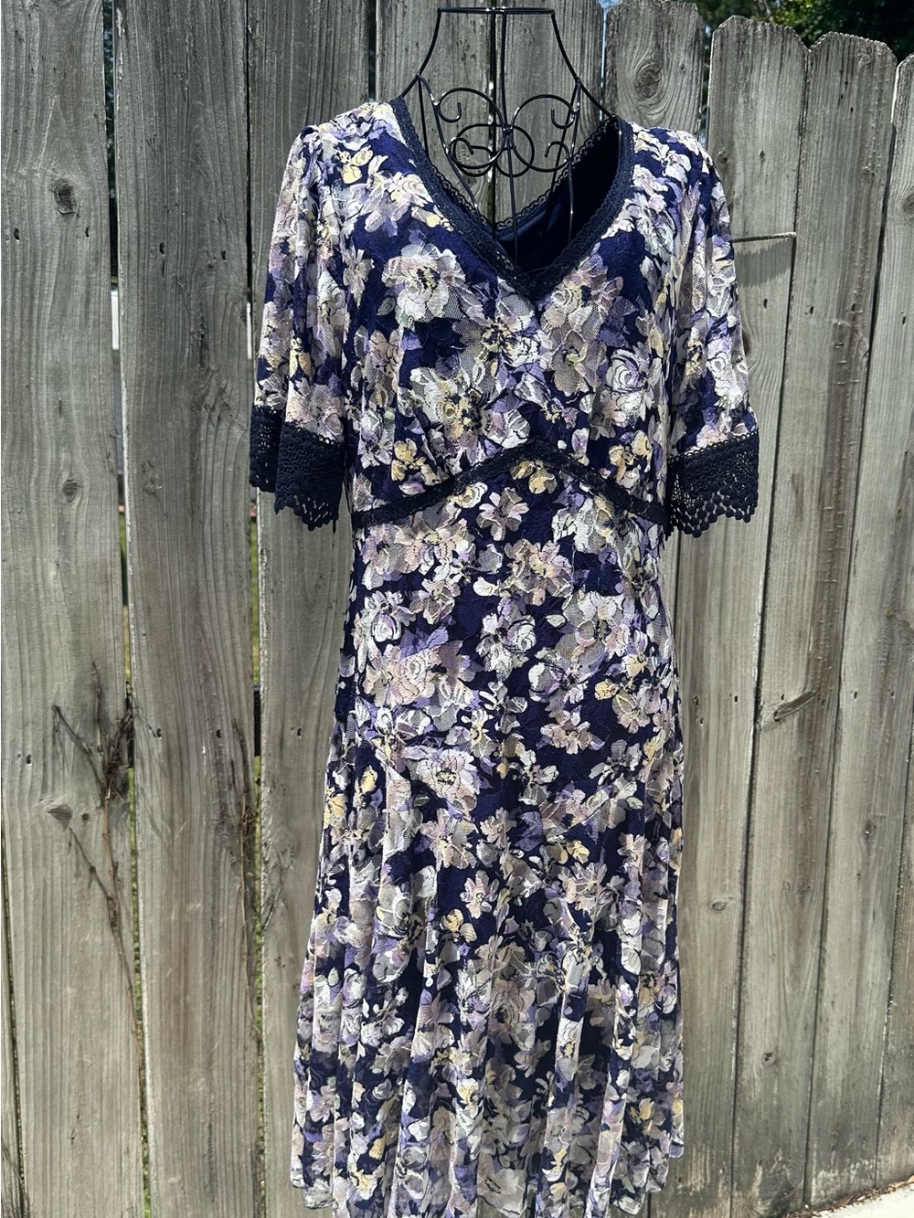 NWT Rabbit Rabbit Rabbit Navy Floral Lace-Trim Dress